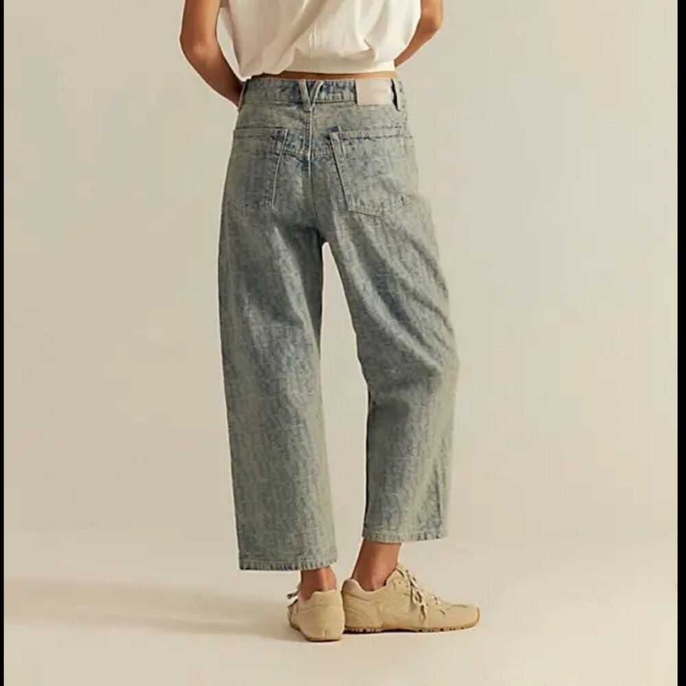NWT Free People Deep Trance Dropped Jacquard Jeans in Letters - Picture 4 of 5